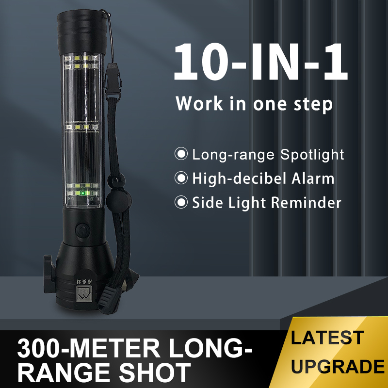 Aluminum Alloy Ultra-Strong Light - A Black Multi-Functional Solar Flashlight That Can Be Used For Emergency Escape In Cars.
